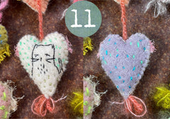 heavily stitched dog & cat wool felt hearts (fundraiser for pasadena humane)