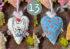 heavily stitched dog & cat wool felt hearts (fundraiser for pasadena humane)