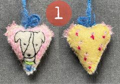 new batch! heavily stitched dog & cat wool felt hearts (fundraiser for pasadena humane)