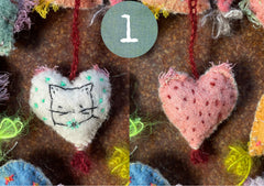 heavily stitched dog & cat wool felt hearts (fundraiser for pasadena humane)