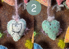 heavily stitched dog & cat wool felt hearts (fundraiser for pasadena humane)