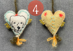 new batch! heavily stitched dog & cat wool felt hearts (fundraiser for pasadena humane)