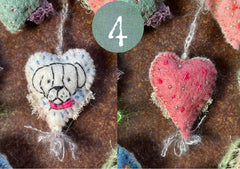 heavily stitched dog & cat wool felt hearts (fundraiser for pasadena humane)