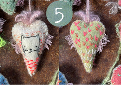 heavily stitched dog & cat wool felt hearts (fundraiser for pasadena humane)