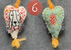 new batch! heavily stitched dog & cat wool felt hearts (fundraiser for pasadena humane)