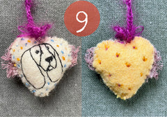 new batch! heavily stitched dog & cat wool felt hearts (fundraiser for pasadena humane)