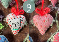 heavily stitched dog & cat wool felt hearts (fundraiser for pasadena humane)