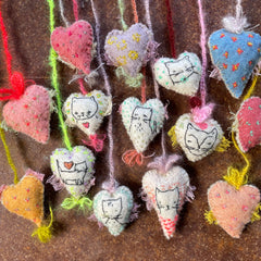 heavily stitched dog & cat wool felt hearts (fundraiser for pasadena humane)