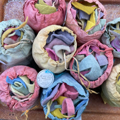 bag of plant-dyed wool felt scraps (from my dye garden!)