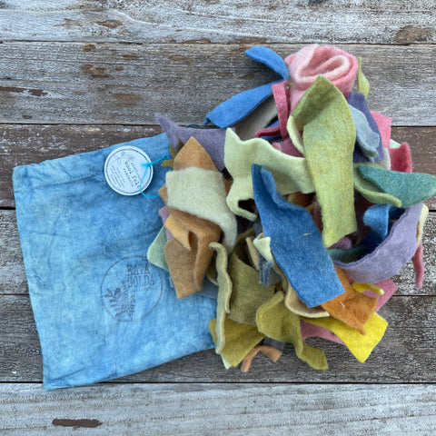 bag of plant-dyed wool felt scraps (from my dye garden!)