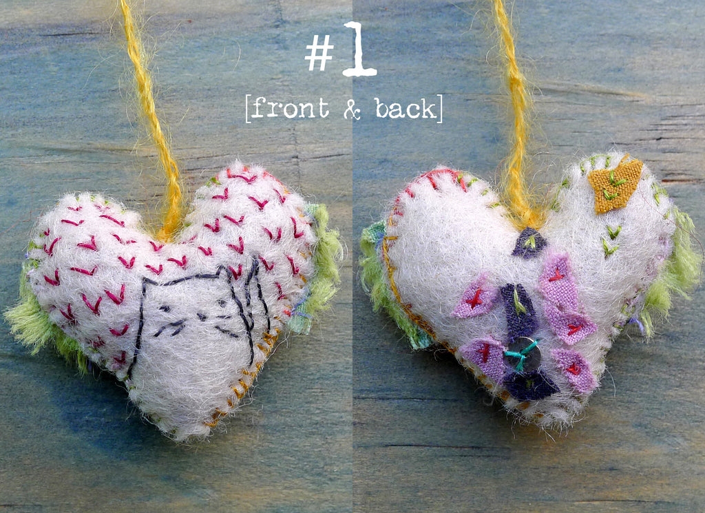 heavily stitched felt hearts – kata golda handmade